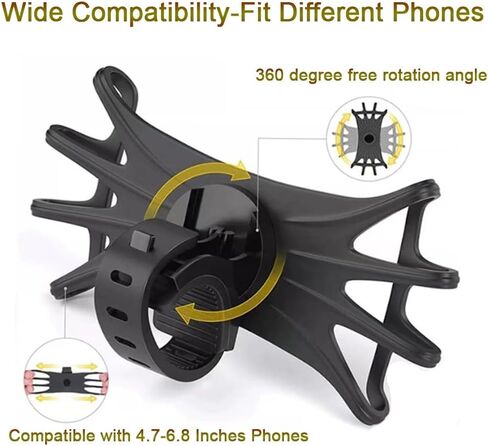 [2 Pack] Universal Bike Phone Mounts Compatible with iPhone16 Pro max/15/14/13,4.7-6.8 Inches Phones.360° Rotatable Phone Holder Use for Motorcycle,Baby Stroller, Shopping cart,Treadmill etc. in Saudi Arabia