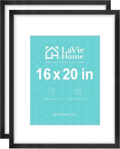 LaVie Home 12x18 Picture Frames (2 Pack, Black), Simple Designed Frame for Pictures 11x17 with Mat, Horizontal and Vertical Formats for Wall Mounting, Ideal for Home Decor and Office Decor in Kuwait