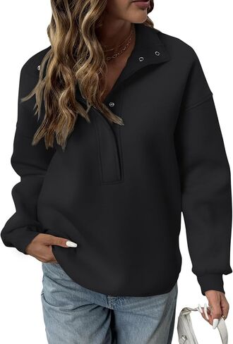 TICTICMIMI Women's Button Collar Sweatshirts Long Sleeve Fall Shirts Oversized Fleece Hoodies in Saudi Arabia