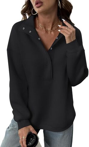 TICTICMIMI Women's Button Collar Sweatshirts Long Sleeve Fall Shirts Oversized Fleece Hoodies in Saudi Arabia