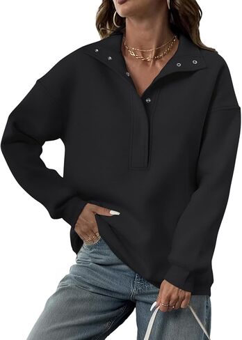 TICTICMIMI Women's Button Collar Sweatshirts Long Sleeve Fall Shirts Oversized Fleece Hoodies in Saudi Arabia