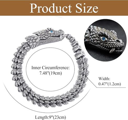 سوار Oidea Retro Gothic Snake للرجال: Silver Tone Punk Dragon Scale Snake Link Bracelet Viking Viking Stains Stains Steel Mens Male Gift in Kuwait