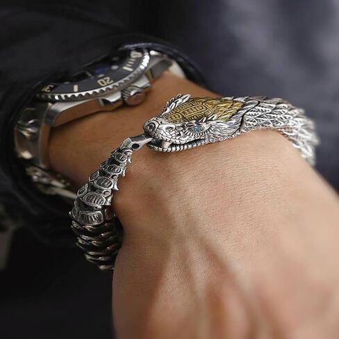 سوار Oidea Retro Gothic Snake للرجال: Silver Tone Punk Dragon Scale Snake Link Bracelet Viking Viking Stains Stains Steel Mens Male Gift in Kuwait