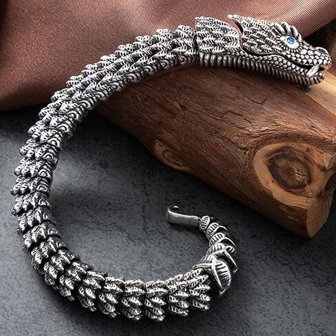سوار Oidea Retro Gothic Snake للرجال: Silver Tone Punk Dragon Scale Snake Link Bracelet Viking Viking Stains Stains Steel Mens Male Gift in Kuwait