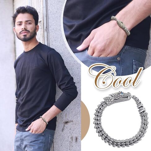 سوار Oidea Retro Gothic Snake للرجال: Silver Tone Punk Dragon Scale Snake Link Bracelet Viking Viking Stains Stains Steel Mens Male Gift in Kuwait