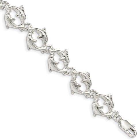 Solid 925 Sterling Silver Dolphins Bracelet - with Secure Lobster Lock Clasp 7" in Saudi Arabia