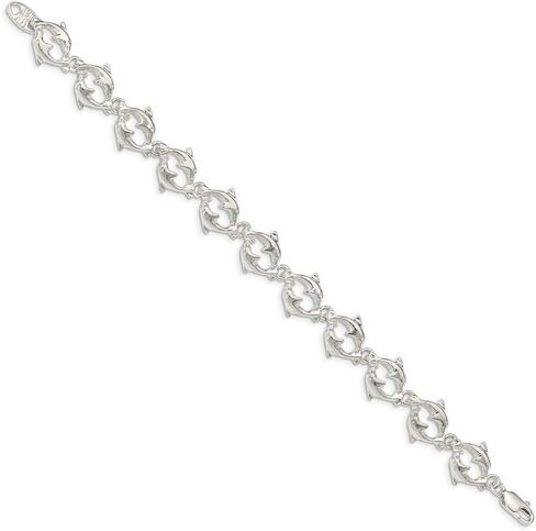 Solid 925 Sterling Silver Dolphins Bracelet - with Secure Lobster Lock Clasp 7" in Saudi Arabia