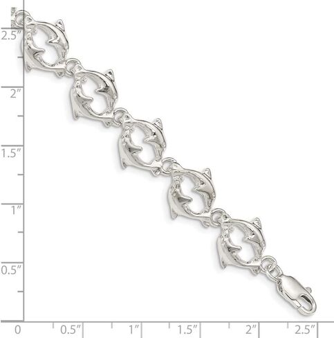 Solid 925 Sterling Silver Dolphins Bracelet - with Secure Lobster Lock Clasp 7" in Saudi Arabia