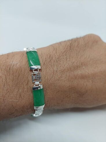 GREEN JADE Link Bracelet. 7 Jade link section Bracelet in Sterling Silver. Best gift for her and for him. 8.5 Inches. Jade LOVER. in Saudi Arabia