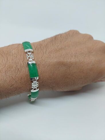 GREEN JADE Link Bracelet. 7 Jade link section Bracelet in Sterling Silver. Best gift for her and for him. 8.5 Inches. Jade LOVER. in Saudi Arabia