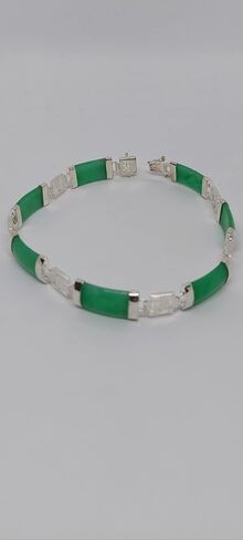GREEN JADE Link Bracelet. 7 Jade link section Bracelet in Sterling Silver. Best gift for her and for him. 8.5 Inches. Jade LOVER. in Saudi Arabia