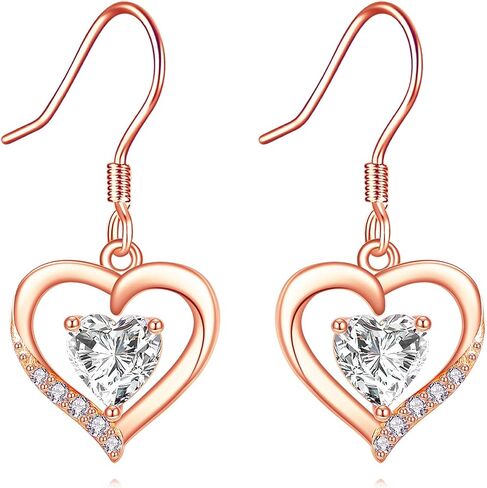 DOVRAN 14k Gold Heart Earrings for Women Solid Gold Heart Leverback Earrings Heart Dangle Earrings Love Heart Jewelry for Her in Kuwait