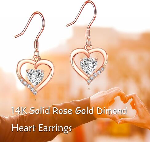 DOVRAN 14k Gold Heart Earrings for Women Solid Gold Heart Leverback Earrings Heart Dangle Earrings Love Heart Jewelry for Her in Kuwait