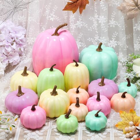 16 Pcs Neon Pumpkins Halloween Fall Neon Decor Colorful Artificial Pumpkin Bulk Assorted Size Harvest Hot Pink Purple Green Blue Fake Foam Pumpkin for Thanksgiving Autumn Halloween Farmhouse in Kuwait
