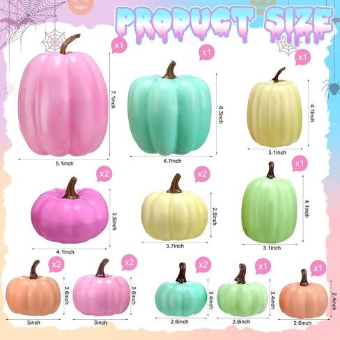 16 Pcs Neon Pumpkins Halloween Fall Neon Decor Colorful Artificial Pumpkin Bulk Assorted Size Harvest Hot Pink Purple Green Blue Fake Foam Pumpkin for Thanksgiving Autumn Halloween Farmhouse in Kuwait