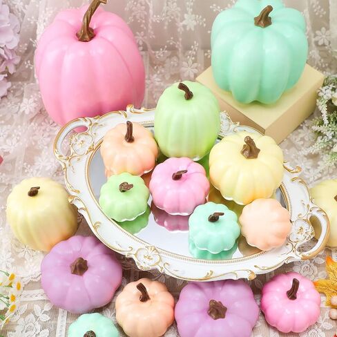 16 Pcs Neon Pumpkins Halloween Fall Neon Decor Colorful Artificial Pumpkin Bulk Assorted Size Harvest Hot Pink Purple Green Blue Fake Foam Pumpkin for Thanksgiving Autumn Halloween Farmhouse in Kuwait