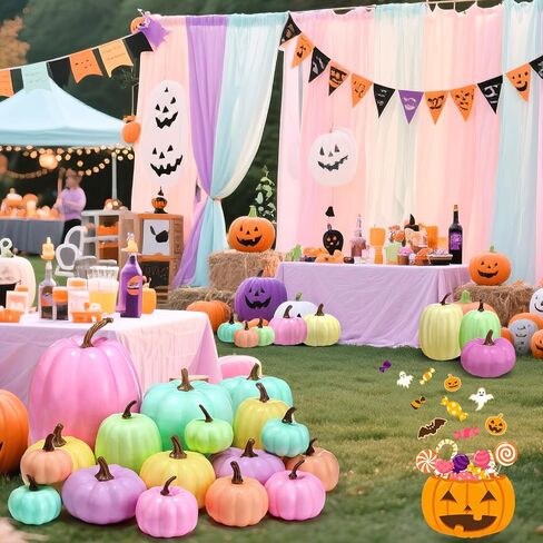 16 Pcs Neon Pumpkins Halloween Fall Neon Decor Colorful Artificial Pumpkin Bulk Assorted Size Harvest Hot Pink Purple Green Blue Fake Foam Pumpkin for Thanksgiving Autumn Halloween Farmhouse in Kuwait