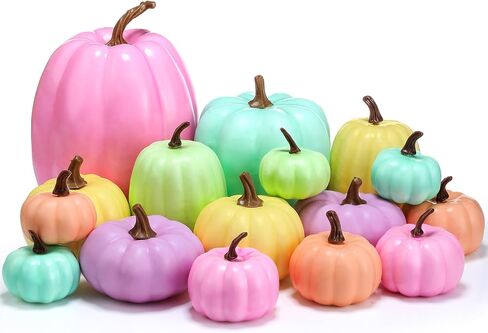 16 Pcs Neon Pumpkins Halloween Fall Neon Decor Colorful Artificial Pumpkin Bulk Assorted Size Harvest Hot Pink Purple Green Blue Fake Foam Pumpkin for Thanksgiving Autumn Halloween Farmhouse in Kuwait