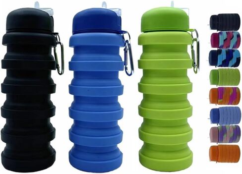 Collapsible Water Bottles 2 Pack 16oz(about 500ml), Travel Portable Sport Water Bottle, Silicone Foldable Water Bottles for Gym Camping Outdoor Hiking. (Blue Camouflage+Pink Camouflage) in Saudi Arabia