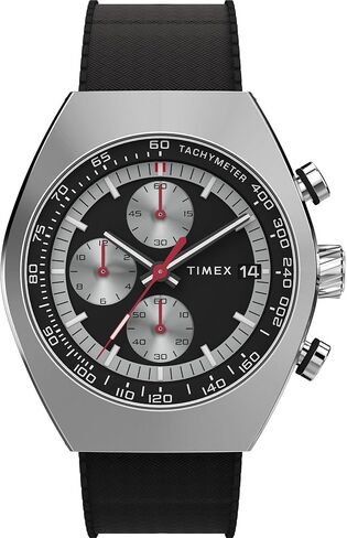 Timex Men Legacy Tonneau Chronograph 42mm Watch - Black Strap Dial Dial Steflic Steel in Saudi Arabia