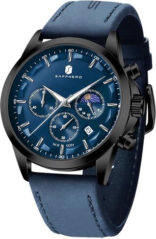BY BENYAR Watches for Men Chronograph Waterproof Men's Wrist Watches Business Work Casual Sport Fashion Blue Leather Mens Dress Watch Unique Elegant Gifts for Men in Saudi Arabia