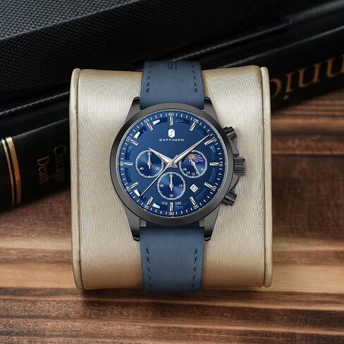BY BENYAR Watches for Men Chronograph Waterproof Men's Wrist Watches Business Work Casual Sport Fashion Blue Leather Mens Dress Watch Unique Elegant Gifts for Men in Saudi Arabia