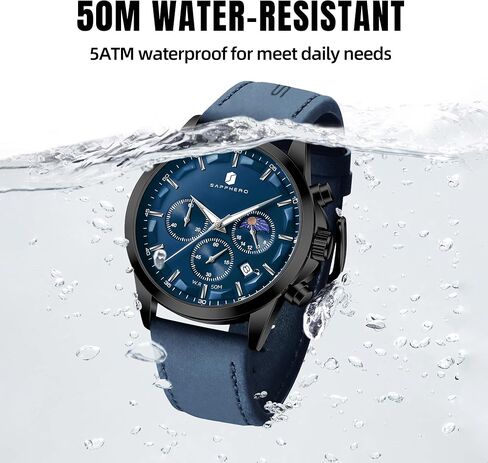 BY BENYAR Watches for Men Chronograph Waterproof Men's Wrist Watches Business Work Casual Sport Fashion Blue Leather Mens Dress Watch Unique Elegant Gifts for Men in Saudi Arabia