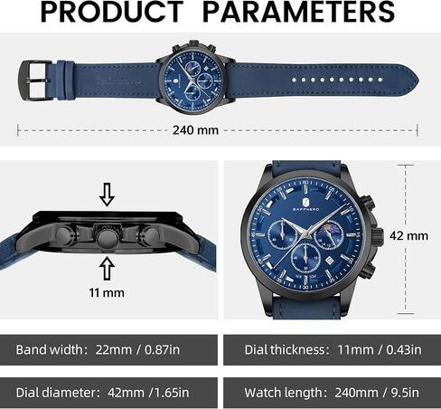 BY BENYAR Watches for Men Chronograph Waterproof Men's Wrist Watches Business Work Casual Sport Fashion Blue Leather Mens Dress Watch Unique Elegant Gifts for Men in Saudi Arabia