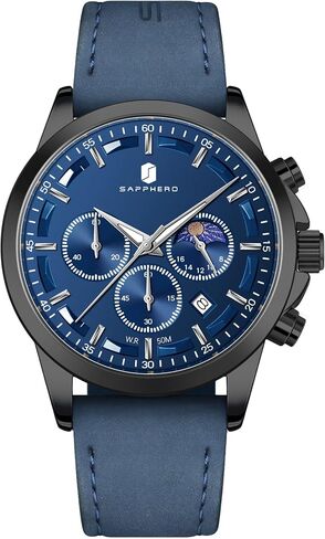 BY BENYAR Watches for Men Chronograph Waterproof Men's Wrist Watches Business Work Casual Sport Fashion Blue Leather Mens Dress Watch Unique Elegant Gifts for Men in Saudi Arabia