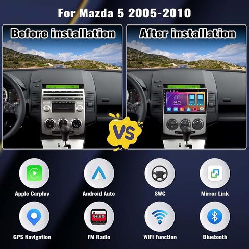 راديو ستيريو للسيارة 2G+32G Android 13 لسيارة Mazda 5 2005-2010، CarPlay اللاسلكي ونظام الملاحة GPS التلقائي بنظام Android، شاشة لمس عالية الدقة 9 بوصات بلوتوث مع وصلة مرآة 28UI WiFi/FM/RDS/SWC+كاميرا احتياطية وميكروفون in Saudi Arabia