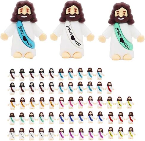 30pcs Little Jesus Figures Jesus Loves You, Easter Egg Stuffers Mini Jesus Figures Hide and Seek Religious Party Favors Sunday School Baptism Gifts (30pcs-10colors) in Kuwait