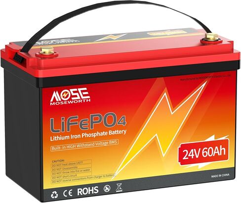 24v 60Ah LiFePO4 Lithium Battery - Low-Temp Protection,5000+ Cycles -Group 24 Grade A Lithium Iron Phosphate Battery cells, Rechargeable Battery for Trolling Motor, RV, Boat/Marine, Solar in Saudi Arabia
