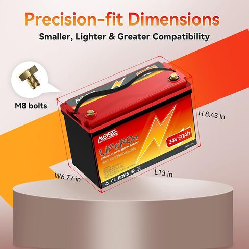 24v 60Ah LiFePO4 Lithium Battery - Low-Temp Protection,5000+ Cycles -Group 24 Grade A Lithium Iron Phosphate Battery cells, Rechargeable Battery for Trolling Motor, RV, Boat/Marine, Solar in Saudi Arabia
