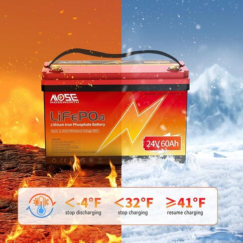 24v 60Ah LiFePO4 Lithium Battery - Low-Temp Protection,5000+ Cycles -Group 24 Grade A Lithium Iron Phosphate Battery cells, Rechargeable Battery for Trolling Motor, RV, Boat/Marine, Solar in Saudi Arabia
