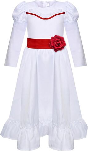 Horror Movie Annabelle Costume Adult Kids Anna Cosplay White Dress with Waistband Annabelle Wig Halloween Suits in Kuwait