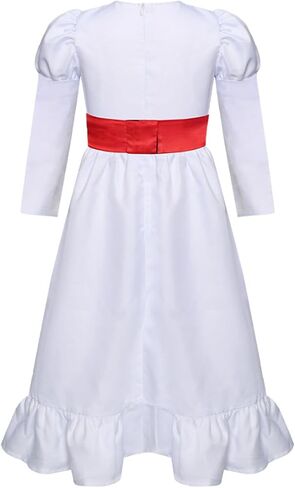 Horror Movie Annabelle Costume Adult Kids Anna Cosplay White Dress with Waistband Annabelle Wig Halloween Suits in Kuwait
