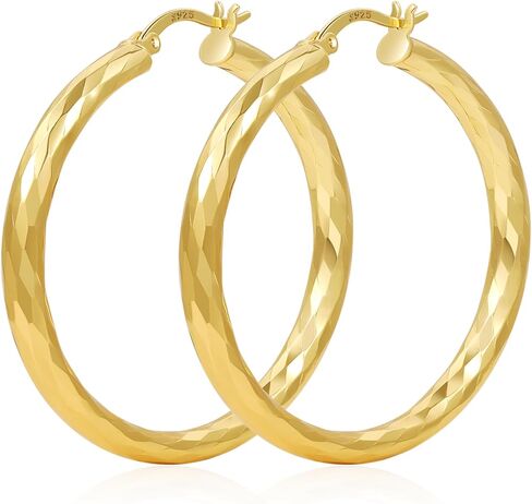 أقراط Pabbeu Gold Hoop للنساء Hypoallergenic 14k مطلي بالذهب مطلي بالقرط الماسي 925 الأطواق الفضية الاسترليني الأطواق الكبيرة المقطوعة in Kuwait