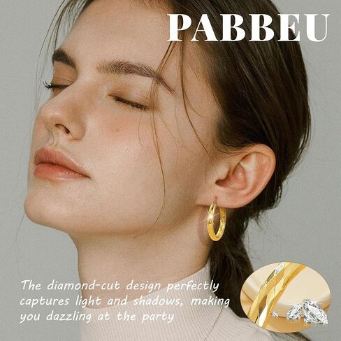 أقراط Pabbeu Gold Hoop للنساء Hypoallergenic 14k مطلي بالذهب مطلي بالقرط الماسي 925 الأطواق الفضية الاسترليني الأطواق الكبيرة المقطوعة in Kuwait