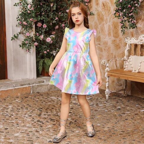 QPANCY Girls Party Dress Ruffle Sleeve Shiny Metallic Dresses Kids Disco Prom Outfits in Saudi Arabia