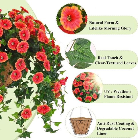 Waipfaru Artificial Hanging Baskets with Flowers, Fake Hanging Plants Outdoors, Urn Fillers for Outside Summer Decor (Fuchsia) in Saudi Arabia