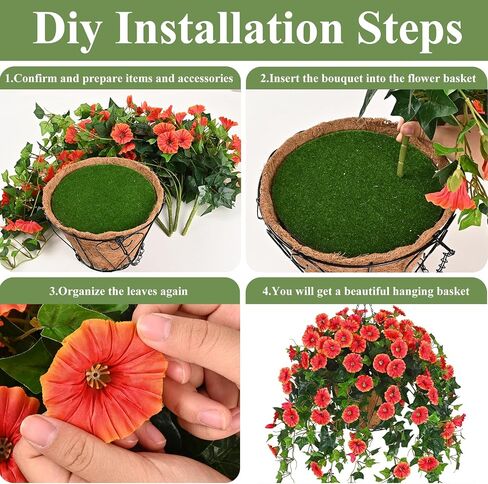 Waipfaru Artificial Hanging Baskets with Flowers, Fake Hanging Plants Outdoors, Urn Fillers for Outside Summer Decor (Fuchsia) in Saudi Arabia