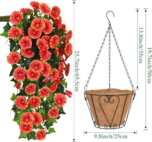 Waipfaru Artificial Hanging Baskets with Flowers, Fake Hanging Plants Outdoors, Urn Fillers for Outside Summer Decor (Fuchsia) in Saudi Arabia
