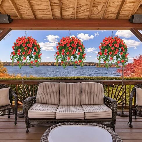 Waipfaru Artificial Hanging Baskets with Flowers, Fake Hanging Plants Outdoors, Urn Fillers for Outside Summer Decor (Fuchsia) in Saudi Arabia