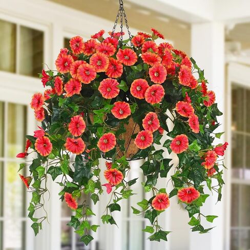 Waipfaru Artificial Hanging Baskets with Flowers, Fake Hanging Plants Outdoors, Urn Fillers for Outside Summer Decor (Fuchsia) in Saudi Arabia