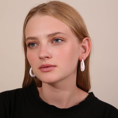 Acrylic Teardrop Hoop Earrings for Women, Colorful Oval Statement Earrings Lightweight Trendy Jewelry in Saudi Arabia