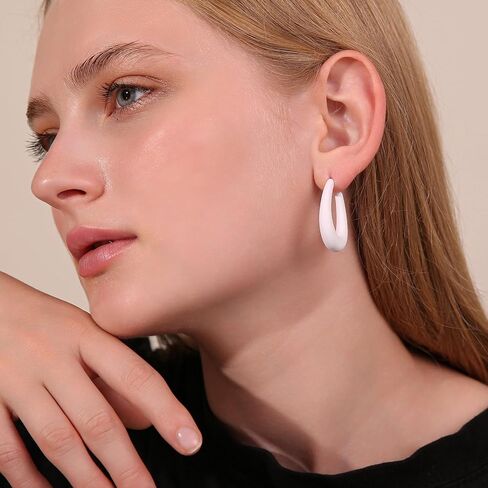 Acrylic Teardrop Hoop Earrings for Women, Colorful Oval Statement Earrings Lightweight Trendy Jewelry in Saudi Arabia