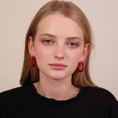 Acrylic Teardrop Hoop Earrings for Women, Colorful Oval Statement Earrings Lightweight Trendy Jewelry in Saudi Arabia