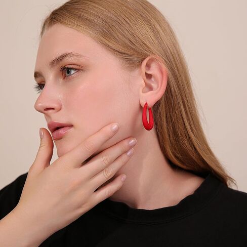 Acrylic Teardrop Hoop Earrings for Women, Colorful Oval Statement Earrings Lightweight Trendy Jewelry in Saudi Arabia