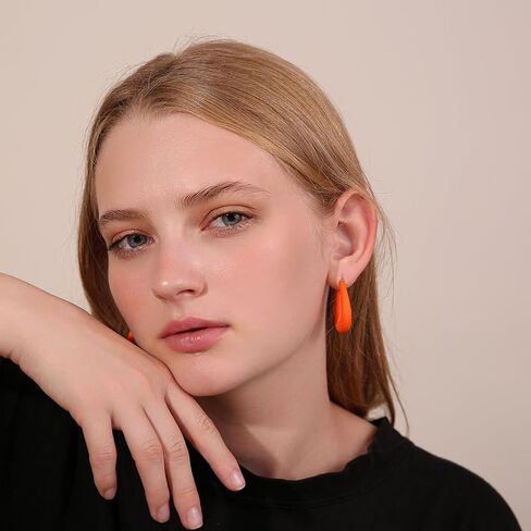 Acrylic Teardrop Hoop Earrings for Women, Colorful Oval Statement Earrings Lightweight Trendy Jewelry in Saudi Arabia