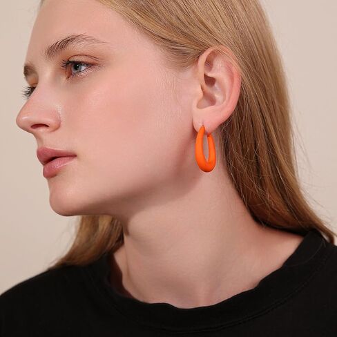 Acrylic Teardrop Hoop Earrings for Women, Colorful Oval Statement Earrings Lightweight Trendy Jewelry in Saudi Arabia